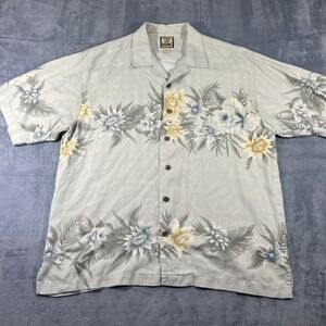 Tommy Bahama Mens Large Silk Floral Camp Shirt Sage Green Short Sleeve Tropical